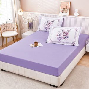 Cearsaf cu elastic, FINET, 160x200cm, UNI + 2 fete de perne 50x70cm, cu Model Floral, Lila