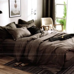 Lenjerie pat dublu, bumbac satinat, cu doua feţe, 4 piese,  Gri, Uni