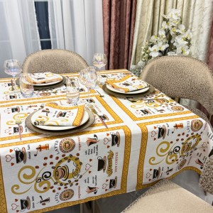 Set Față de Masă din Bumbac Imprimat cu 6 Șervețele – Eleganță și Calitate pentru Mese Perfecte, Alb, Coffee Set Față de Masă din Bumbac Imprimat cu 6 Șervețele – Eleganță și Calitate pentru Mese Perfecte, Alb, Coffee