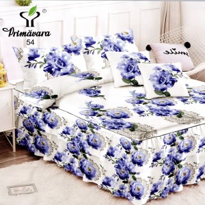 Lenjerie Premium Pat Dublu  FINET, 6 Piese – Volănașe Sofisticate, Fixare Perfectă cu Elastic, Alb, Bleu, Flori