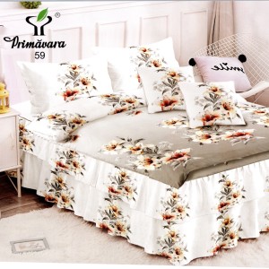 Lenjerie Premium Pat Dublu  FINET, 6 Piese – Volănașe Sofisticate, Fixare Perfectă cu Elastic, Alb, Bej, Flori