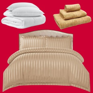 Pachetul Hotel EXPERIENCE: Lenjerie Pat Dublu, 4 piese din Damasc Finetat + Pilota 200x230cm + 2 Perne 50x70cm + 3 Prosoape din Bumbac, AT-070