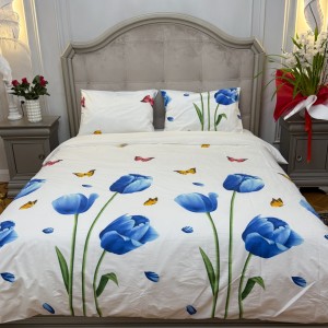 Lenjerie Pat Dublu, Bumbac Ranforce, 4 piese, Atelier Cumparamisim - Lux Suprem, Rafinament Desăvârșit, Confort Regal, Alb, Albastru, Lalele