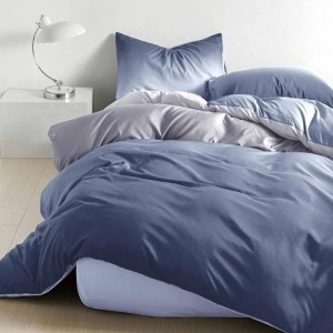 Lenjerie pat dublu, bumbac satinat, cu doua feţe, 4 piese,  Bleu, Albastru, degrade