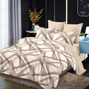 Lenjerie pat dublu,  FINET, cu elastic, 6 piese, Bej, Maro, Model Clasic