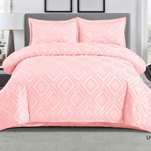 Lenjerie de Pat Premium, Bumbac Finet, Smocuri Brodate, 4 Piese, Nesifonabilă și Durabilă, Geometry, Banan