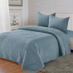 Cuvertură Matlasată, Pat Dublu, 230x250 cm, 3 Piese, Bumbac Satinat Superior, 2 Fețe de Pernă 50x70 cm, Bleu