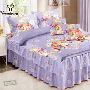 Lenjerie Premium Pat Dublu  FINET, 6 Piese – Volănașe Sofisticate, Fixare Perfectă cu Elastic, Lila-Multicolor, flori