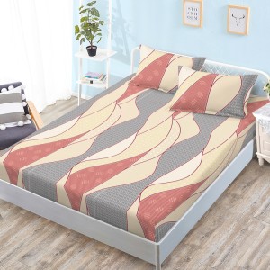 Cearsaf cu elastic, Bumbac FINET, 160x200cm, 2 fete de perne 50x70cm, Bej, Gri, Cărămiziu, Model Clasic