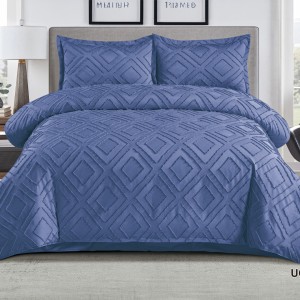 Lenjerie de Pat Premium, Bumbac Finet, Smocuri Brodate, 4 Piese, Nesifonabilă și Durabilă, Geometry, Albastru