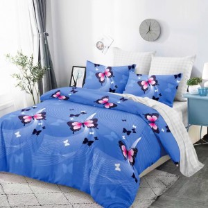 Lenjerie Pat Dublu, FINET, 6 piese, Albastru, Gri, Fluturi