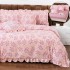 Lenjerie pat dublu,  Finet cu Volanase, CEARSAF CU ELASTIC, 6 piese, Roz, Frunze [3]