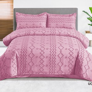 Lenjerie de Pat Premium, Bumbac Finet, Smocuri Brodate, 4 Piese, Nesifonabilă și Durabilă, Zig-Zag, Roz