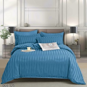 Lenjerie HoReCa, pat dublu, Damasc Finetat Deluxe cu Elastic, 6 piese, Albastru