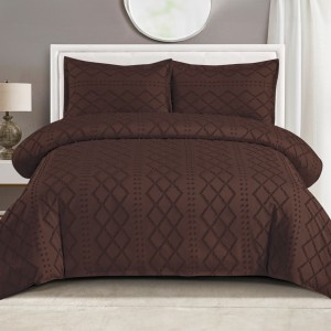 Lenjerie de Pat Premium, Bumbac Finet, Smocuri Brodate, 4 Piese, cu ELASTIC, Nesifonabilă și Durabilă, Elegance, Maro