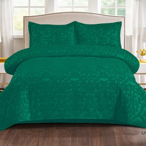 Lenjerie de Pat Premium, Bumbac Finet, Smocuri Brodate, 4 Piese, Nesifonabilă și Durabilă, Royal, Verde Smarald