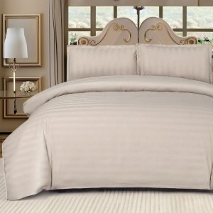 Lenjerie HoReCa, pat dublu, Damasc Finetat Deluxe cu Elastic, 4 piese, Grej