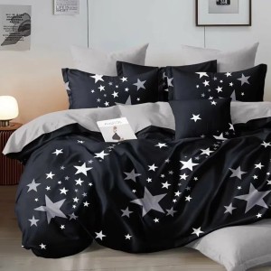 Lenjerie pat dublu, bumbac satinat, cu doua feţe, 4 piese,  Bleumarin, Gri, stelute