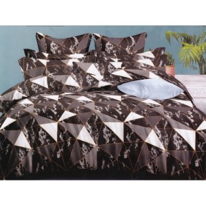 Lenjerie pat dublu, bumbac satinat, cu doua feţe, 4 piese,  Vișiniu, triunghiuri