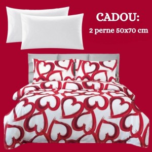 Lenjerie de Pat 4 Piese din Bumbac Satinat cu Cearșaf cu Elastic + 2 Perne Cadou 50x70 cm, cod INS-LSG501