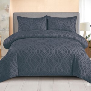 Lenjerie de Pat Premium, Bumbac Finet, Smocuri Brodate, 4 Piese, cu ELASTIC, Nesifonabilă și Durabilă, Eliana, Antracit