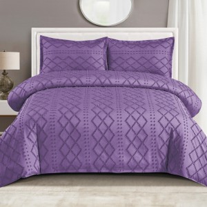 Lenjerie de Pat Premium, Bumbac Finet, Smocuri Brodate, 4 Piese, cu ELASTIC, Nesifonabilă și Durabilă, Elegance, Mov