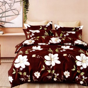 Lenjerie pat dublu, bumbac satinat, Maro, Flori