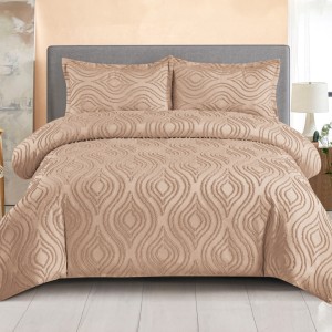 Lenjerie de Pat Premium, Bumbac Finet, Smocuri Brodate, 4 Piese, cu ELASTIC, Nesifonabilă și Durabilă, Eliana, Cappuccino