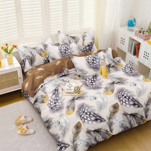 Lenjerie pat dublu cu doua feţe, bumbac satinat, 4 piese,  Crem, pene