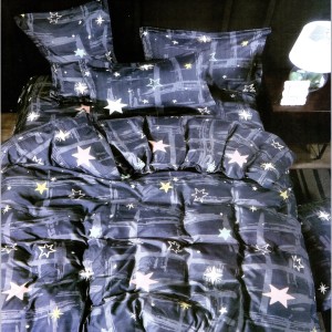 Lenjerie pat dublu, bumbac satinat, cu doua feţe, 4 piese, Albastru, Stelute