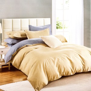Lenjerie pat dublu, bumbac satinat, cu doua feţe, 4 piese, Bej, Gri, Uni Bicolor