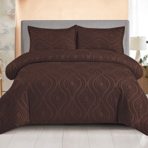 Lenjerie de Pat Premium, Bumbac Finet, Smocuri Brodate, 4 Piese, cu ELASTIC, Nesifonabilă și Durabilă, Eliana, Maro