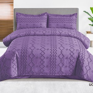 Lenjerie de Pat Premium, Bumbac Finet, Smocuri Brodate, 4 Piese, Nesifonabilă și Durabilă, Zig-Zag, Mov