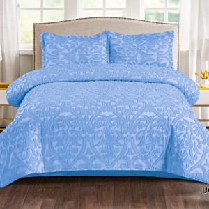 Lenjerie de Pat Premium, Bumbac Finet, Smocuri Brodate, 4 Piese, Nesifonabilă și Durabilă, Royal, Bleu