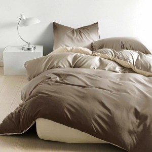 Lenjerie pat dublu, bumbac satinat,  cu elastic, Maro, degrade