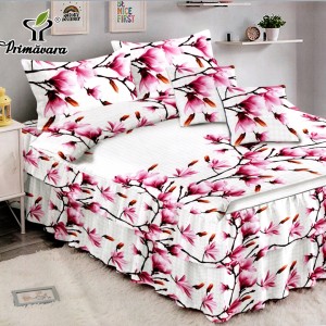 Lenjerie Premium Pat Dublu  FINET, 6 Piese – Volănașe Sofisticate, Fixare Perfectă cu Elastic, Alb, Roz, Magnolii