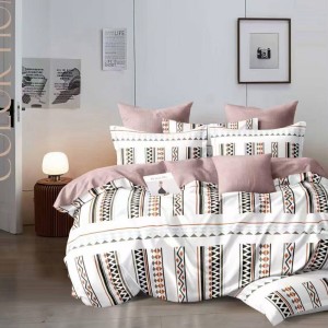 Lenjerie Pat Dublu,  FINET, 6 piese, Crem, roz, elegant