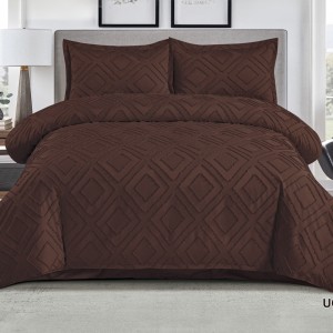 Lenjerie de Pat Premium, Bumbac Finet, Smocuri Brodate, 4 Piese, Nesifonabilă și Durabilă, Geometry, Maro