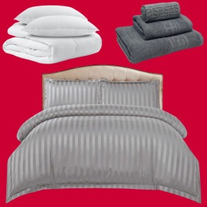 Pachetul Hotel EXPERIENCE: Lenjerie Pat Dublu, 4 piese din Damasc Finetat + Pilota 200x230cm + 2 Perne 50x70cm + 3 Prosoape din Bumbac, AT-85