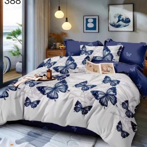 Lenjerie Pat Dublu,  FINET, 6 piese, Gri, Albastru, Fluturi