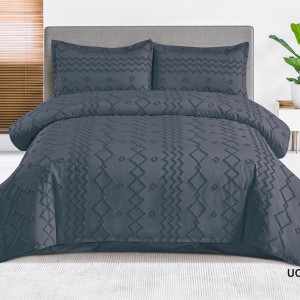 Lenjerie de Pat Premium, Bumbac Finet, Smocuri Brodate, 4 Piese, Nesifonabilă și Durabilă, Zig-Zag, Antracit