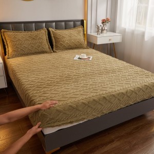Cearșaf cu Elastic Cocolino, Model 3D Tricotat, 180x200x25 cm – Set cu 2 Fețe de Pernă, Gros și Pufos, Maroniu Olive