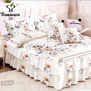 Lenjerie Premium Pat Dublu  FINET, 6 Piese – Volănașe Sofisticate, Fixare Perfectă cu Elastic, Bej, Flori