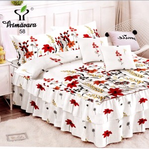 Lenjerie Premium Pat Dublu  FINET, 6 Piese – Volănașe Sofisticate, Fixare Perfectă cu Elastic, Alb, Roșu, Flori