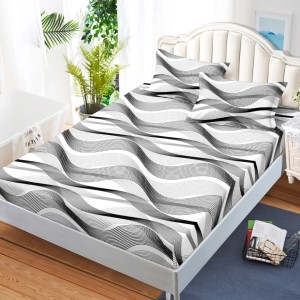 Cearsaf cu elastic, Bumbac FINET, 160x200cm, 2 fete de perne 50x70cm, Gri, Linii