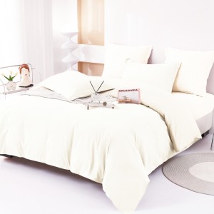 Lenjerie pat dublu, Bumbac FINET, 6 piese, Bicolor, Crem