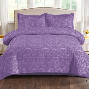Lenjerie de Pat Premium, Bumbac Finet, Smocuri Brodate, 4 Piese, Nesifonabilă și Durabilă, Royal, Mov