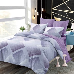 Lenjerie pat dublu,  FINET, cu elastic, 6 piese, Lila, Forme Geometrice