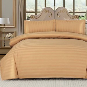 Lenjerie HoReCa, pat dublu, Damasc Finetat Deluxe cu Elastic, 4 piese, Bej închis