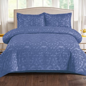 Lenjerie de Pat Premium, Bumbac Finet, Smocuri Brodate, 4 Piese, Nesifonabilă și Durabilă, Royal, Albastru